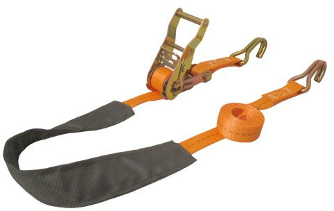 Braun 750-2-REAR Motorrad Hinterradverzurrung, 2-teilig mit Spitzhaken und zusätzlichem schwarzen Schutzschlauch, Gurtfarbe orange