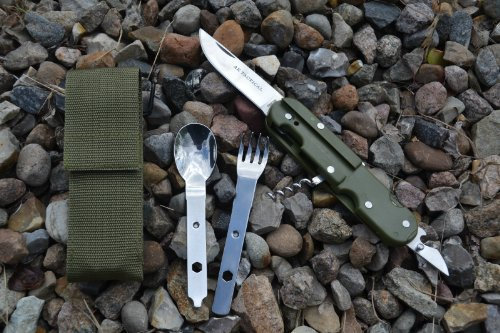 BW BUNDESWEHR OUTDOOR CAMPING ESSBESTECK ZUM AUFKLAPPEN MIT NYLONETUI EßBESTECK