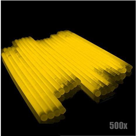 KNIXS 500x Arm-Knicklichter – Gelb leuchtend inkl. 500x 3D-Verbinder und 10x Ballverbinder und 7-Lochverbinder, seit 15 Jahren in Profiqualität, Glowstick / Leuchtstab - für Party, Festival, Geburtstag oder als Dekoration