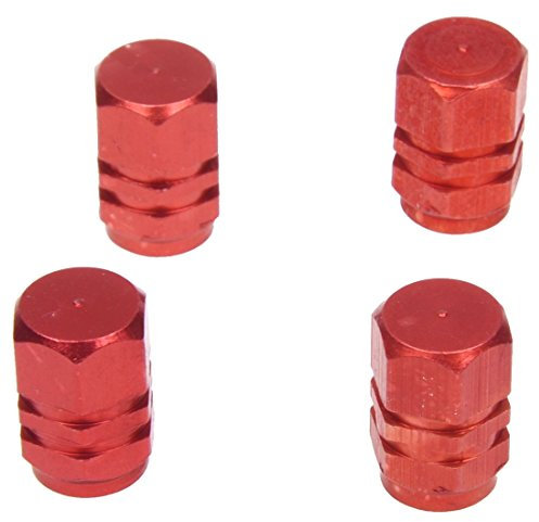 Sonline Lot de 4 bouchons de valve en Alu pour pneus de velo, moto, voiture ... - Rouge