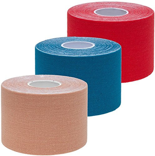 ZiATEC Pro Kinesiologie Tape - Physio-Tape, Farbe:1xbeige/1xdunkelblau/1xrot