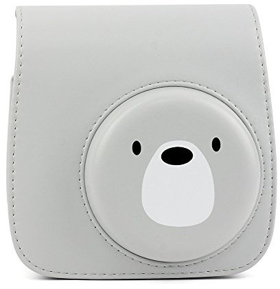 ele ELEOPTION Étui de protection pour appareil photo instantané Fujifilm Instax Mini 8 8+ / Mini 9 - Motif peinture Instax - Avec sangle amovible (gris, petit ours)