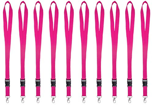 Karteo Schlüsselband mit Karabinerhaken und Schnalle pink [10 Stück] unbedruckt zum Umhängen für Ausweise Autoschlüssel Zugangskarten