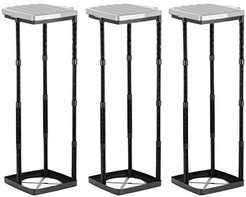 Grizzly bin bag holder, 3x rubbish bin with grey lid, height-adjustable plug-in system with clamping ring, for different sized bin liners from 25-120 litres