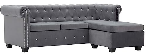 vidaXL Chesterfield Sofa L-Form Samtbezug Grau Polstersofa Wohnlandschaft