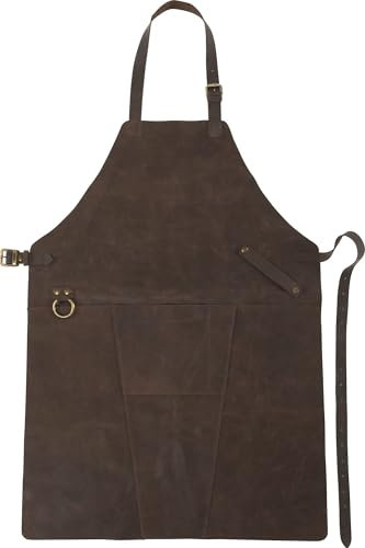 FUN FAN LINE - Delantal de cuero profesional lujoso estilo vintage con cintas ajustables y bolsillo frontal. Ideal para chef, cocina y uso exterior. (85cm x 60cm x 0,3cm)