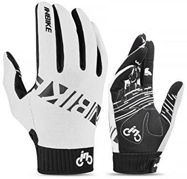 INBIKE MTB Handschuhe Herren Fahrrad Freizeit Vollfinger Lang Fahrradhandschuhe Sommer Atmungsaktiv Touchscreen Radhandschuhe Für Moutainbike Downhill Motocross Rennrad Radsport Weiß XXL
