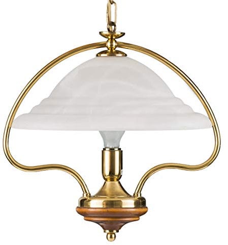 Helios Leuchten 205022 rustikale Deckenleuchte | Pendelleuchte antik | Pendellampe echt Messing | Lampe Leuchte Jugendstil | Hängelampe Holz Nussbaum 1-flammig