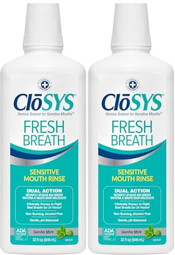 CloSYS Lot de 2 bains de bouche sensibles, 947,2 g, menthe douce, sans alcool, sans colorant, pH équilibré, aide à apaiser la sensibilité de la bouche, combat la mauvaise haleine