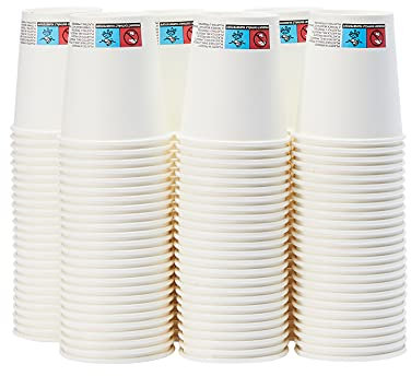 Amazon Basics Kunststoff, – Pappbecher für Heißgetränke, 207 ml, 150 Stück, Weiß