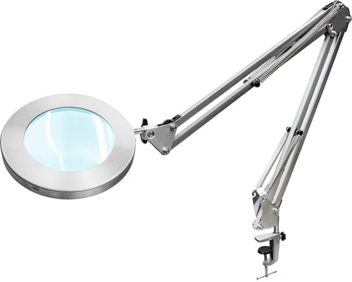Beyamz Lupenleuchte Lupenlampe / 105 mm 5-Dioptrien-Echtglas / 3 Farbmodi / 10-stufig Dimmbar / 750 LM Leuchten mit 72 LEDs / 90cm Arbeitsradius/USB-Anschluss MA21SV (Silber)