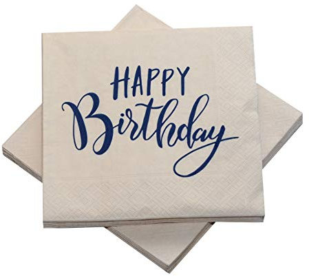 20 Servietten 'Happy Birthday' zum Geburtstag 33x33 cm - (sand/dunkelblau)