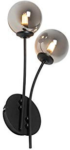 Qazqa - Landhaus I Vintage Moderne Wandleuchte schwarz 2-flammig-Lichter mit Rauchglas - Athen I Wohnzimmer I Schlafzimmer - Länglich - LED geeignet G9
