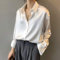 CWENROU Chemises Décontractées pour Femmes - Mode Printemps Et D’Été Bouton Satin Chemise Chemise Rétro Femmes Blanches À Manches Longues Chemise De Rue Lâche Élégant Et Doux Femmes De Bureau Occa