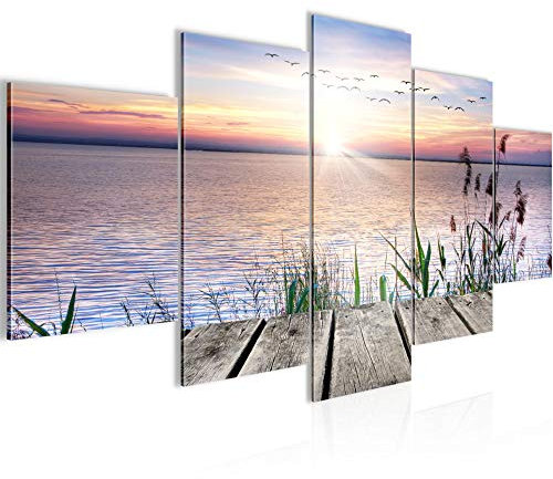 Runa Art - Bilder Brücke Am See 200 x 100 cm 5 Teilig XXL Wanddekoration Design Bunt 034351a