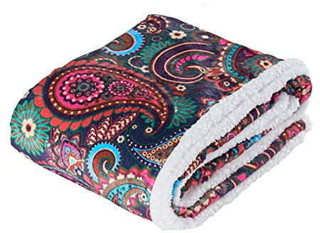 HOME DREAM farbbrillante Paisley Kuscheldecke Decke Tagesdecke Wohndecke Sofadecke Sherpadecke 150x200 cm (Multicolor 2)