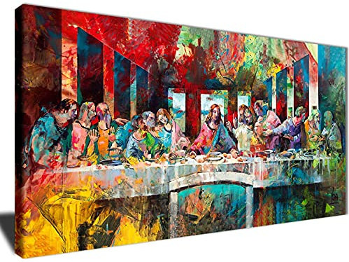 Großes Wandbild für Wohnzimmer Das letzte Abendmahl von Da Vinci Graffiti-Kunst-Leinwandgemälde berühmte Posterdrucke 85 x 170 cm (34 x 68 Zoll) mit Rahmen