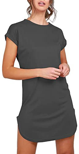 Fashion Star Womens Curved Hem Turn Up Cap Sleeve Tunic T-Shirt Mini Dress Plain Charcoal Plus Size (UK 20/22)