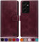SUANPOT [RFID Schutz für Samsung Galaxy S21 Ultra Hülle PU Leder Handyhülle Lederhülle Klapphülle Kartenfach Flip Cover für Samsung S21 Ultra Handy hülle Leather Wallet Phone Case Rotwein