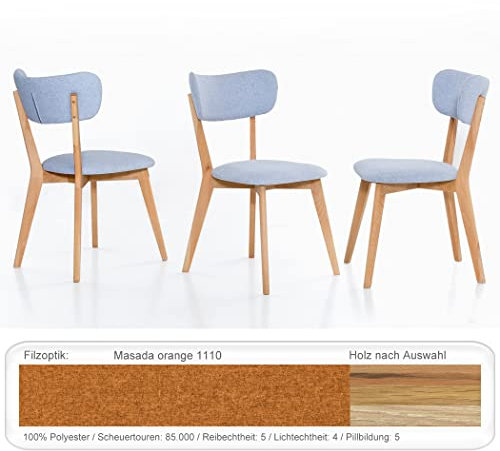 expendio 6X Stabiler Holzstuhl Norina 12 Polsterstuhl Esszimmerstuhl Küchenstuhl Massivholzstuhl Verschiedene Varianten, Holzart:Kernbuche geölt, Bezugstoff:Masada orange
