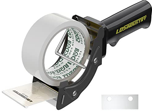 LDS Industry Rapid-Replace Klebebandabroller mit 5,1 cm x 60 Meter Klebebandrolle (transparent) und extra Klinge, leicht, ergonomisch, strapazierfähig, für Verpackung und Boxversiegelung, schwarz