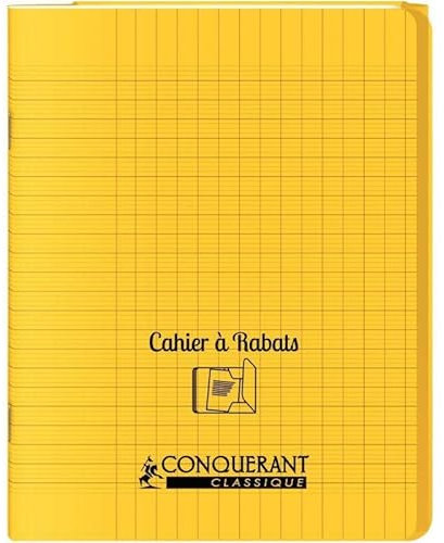 Cahier 48 pages seyès 90 g avec couverture polypropylène jaune 3 rabats, format 17 x 22 cm CONQUERANT