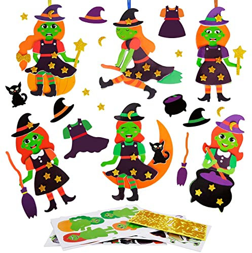 DKINY 12 Stück Halloween Hexen Bastelsets, Hexen Mix&Match Kunst und Bastelhandwerk für Kinder, Saisonale Kreativsets und Bastelbedarf zum Basteln, Halloween Hexen Basteln zum Dekorieren