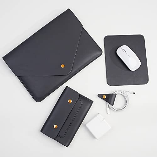 Benfan PU Leather Laptop Sleeve Compatible with New 14 inch MacBook Pro A2992 A2918 A2442,Old MacBook Pro Air 13, Surface Laptop 13.5, Thinkpad X1 Carbon 14 Set of 4PCS Color Dark Grey