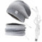 MoreChioce Beheizbare Beanie-Mütze und Nackenwärmer-Set, 2 in 1 5V Wintermütze Schal Set USB Wiederaufladbarer Elektrischer Nackenwärmer Beheizte Beanie-Mütze Strickmütze für Damen Herren,Grau