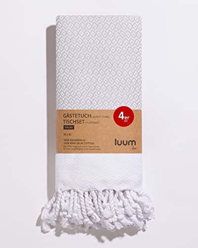 Luum® 4er Set Hamam Gästehandtücher, Platzset, Platzdeckchen, Tischset waschbar, Seiftuch, 100% Baumwolle, schnelltrocknend, fusselfrei, Grau, 33x45, Geschenkset, Hochzeitsgeschenk Idee