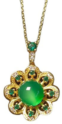 YIGEDAN Halskette mit Anhänger aus Jade-Kristall, 18 Karat vergoldet, Blume, zierlicher Edelstein, Edelstein, Chalcedon