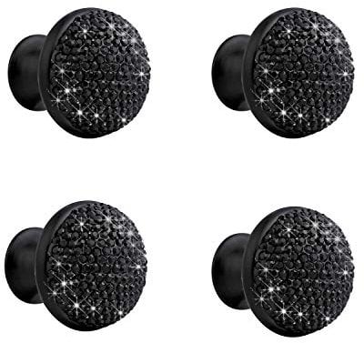 Nicfaky 4Pcs Black Crystal Door Knobs Crystal Knobs Rhinestone Cabinet Door Drawer Knob for Kitchen Cupboard Drawer Pull Handles