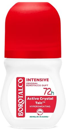 Borotalco Deo Roll-On Intensive 6x50 ml - 72 Stunden Wirksamkeit - Formel mit Active Crystal Talc für dreifachen Schutz gegen Schweiß - 0% Alkohol - Deodorant für Herren & Damen