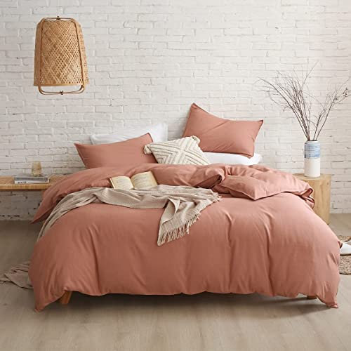 Lanqinglv Rose Housse de Couette 140x200cm + 1 taie d'oreiller 65x65cm Ado Fille Adulte Réversible Parure de Lit 1 Personne Couleur Unie Avez Fermeture Éclair