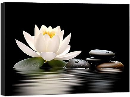 Zen Leinwand-Kunst, Schwarz-Weiß-Lotus-Bilder, Spa-Stein-Blumendruck, spirituelle Meditation, Yoga-Raum, Wanddekoration, gerahmt