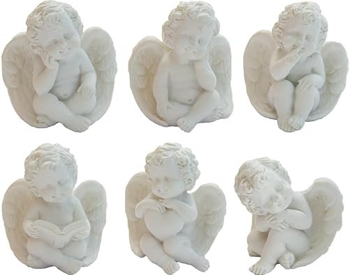 FADEDA 6X Engel sitzend, weiß/Höhe:5 cm/handbemalt/detailgetreue Krippen Figuren - Weihnachten Tisch Dekoration Krippe Zubehör