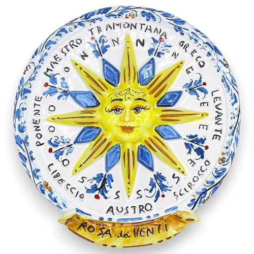 SICILIA BEDDA CAPACI Rosa dei Venti in Ceramica di Caltagirone - h 38 cm ca. con Due opzioni Colore (1Unità) - Blue
