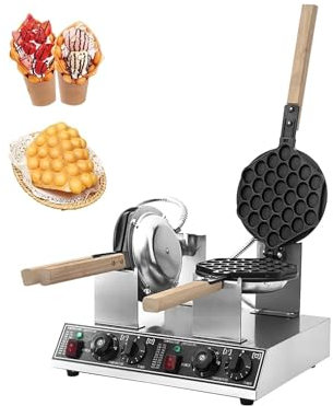 YOtat Double Bubble Waffle Maker Commercial Waffle Maker Non-Stick Hong Kong Egg Waffle Maker Home Stainless Steel Pancake Maker 180° Rotation, 50-250℃/122-482℉