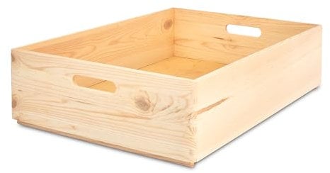 Pinus - Holzkiste ohne Deckel, 60 x 40 x 13,5 cm, Schatzkiste, Bastelkoffer, Vielseitige Holzbox, Schatztruhe aus Holz, Aufbewahrungsbox, Holzschachtel aus Kieferholz