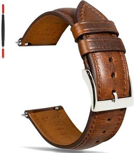 Gomvadr Quick Release Lederarmband, Vintage Öl gegerbt Pull-up Lederband Ersatz Uhrenarmbänder Männer Frauen 14mm 16mm 18mm 19mm 20mm 21mm 22mm 24mm (24mm, Tan/Silver Buckle/Match Stitch)