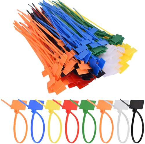 250pcs Cable Ties,Plastic Cable Marker Ties, Zip Ties,Security Tags,Anti Tamper Security Seals,Numbered Pull Seal,for DIY Home Office Garden,Wall Cable, White, Black, Multiple Color (Mixed-Color)