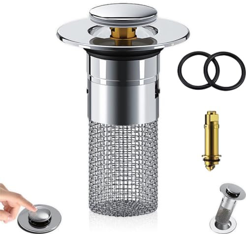 Koufeil Filtre De Drainage De Sol en Acier Inoxydable, Bouchon De Lavabo De Salle De Bain Attrape Cheveux, Filtre De Vidange D'évier Pop Up avec Panier Filtrant Amovible en Acier Inoxydable (1Pcs)