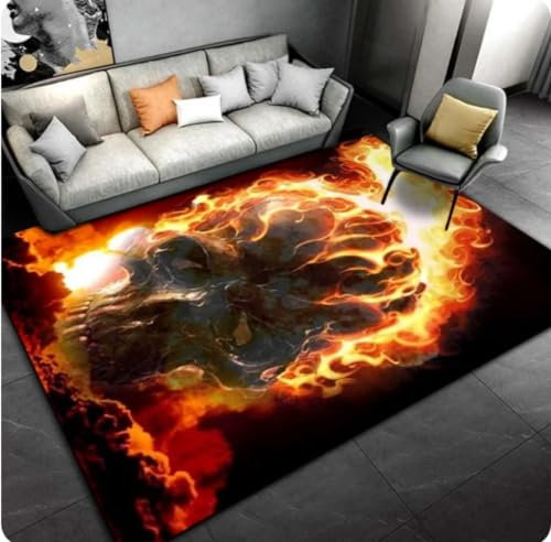 KIESEY 3D-Teppich mit Horror-Motiv, weiblicher Totenkopf, Teppich für Zuhause, Wohnzimmer, Schlafzimmer, Türmatte, Dekoration, rutschfeste Bodenmatte 100x160cm