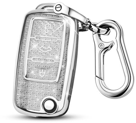 FT FUNTOR Autoschlüssel Hülle für VW, Drei Tasten Autoschlüsselkasten, Auto Kratzfestes Schlüsselgehäuse,Schlüsselhülle Cover für VW Polo, Skoda, Fabia, Golf 4/5/6, T5, Multivan (A-Silber)