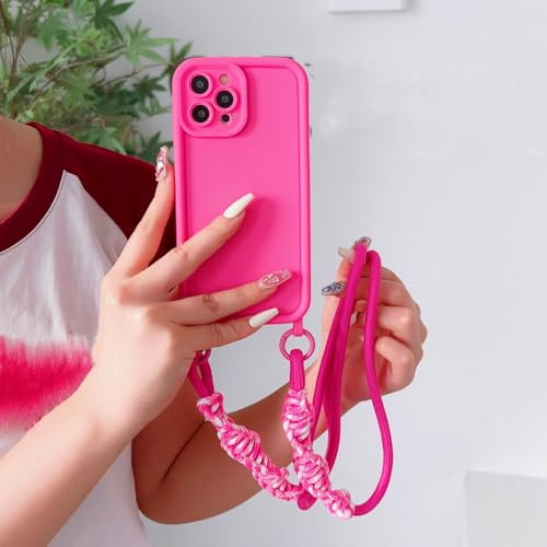 ADKOT Custodia per telefono con cordino per collana a tracolla per iPhone 15 14 13 12 11 Pro Max 7 8 Plus XS Max XR Custodia in silicone liquido con cinturino, Rosa rossa, per iPhone 8