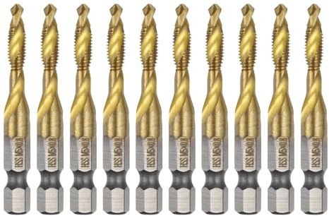 Sourcing Map 10pcs Combination Drill and Tap Bit Set - M5 x 0.8 Metric, 1/4 Hex Shank, Titanium Coated, High Speed Steel
