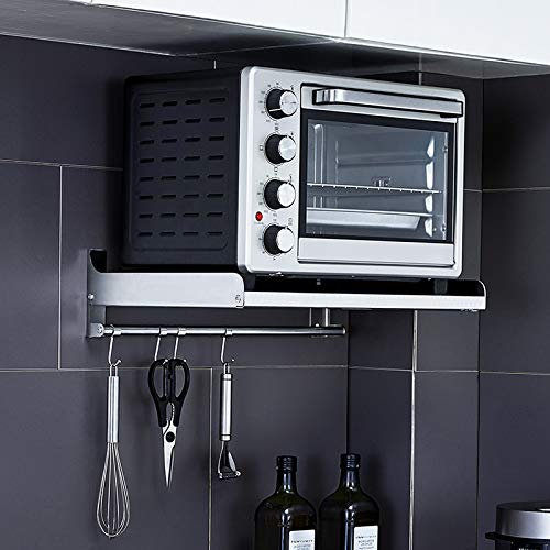 Estante de acero inoxidable para horno microondas con 5 ganchos para colgar en la pared, estante de armario, soportes de estantería resistentes para organizar el espacio y el almacenamiento