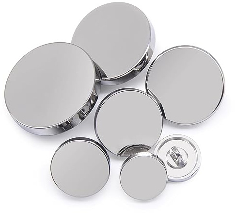 Jamsinmu 36 Stück Metall-Knopf, rund, Nähknopf, Metall, flach, Hemd, Anzug, Hose, js002, silberfarben, gemischt