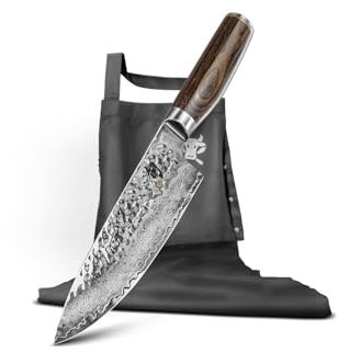 KAI Shun Premier Tim Mälzer Set de regalo – Exclusivo cuchillo de chef de 20 cm con hoja de acero damasco + delantal de alta calidad – para profesionales y cocineros aficionados – elegante caja de