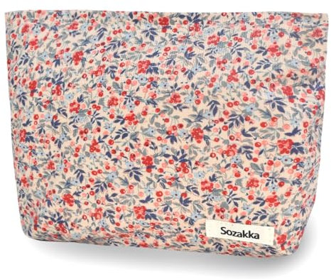 SSyang Kosmetiktasche, Kulturtasche Segeltuch Mäppchen Make Up Schminktasche Lila Blumen Waschtasche Travel Cosmetic Organizer Portable Multifunktionaler Reisen Kulturtasche für Damen (Beige)